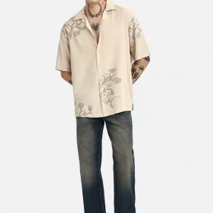 Men Boxy Fit Floral Print Lapel Collar Casual Shirt